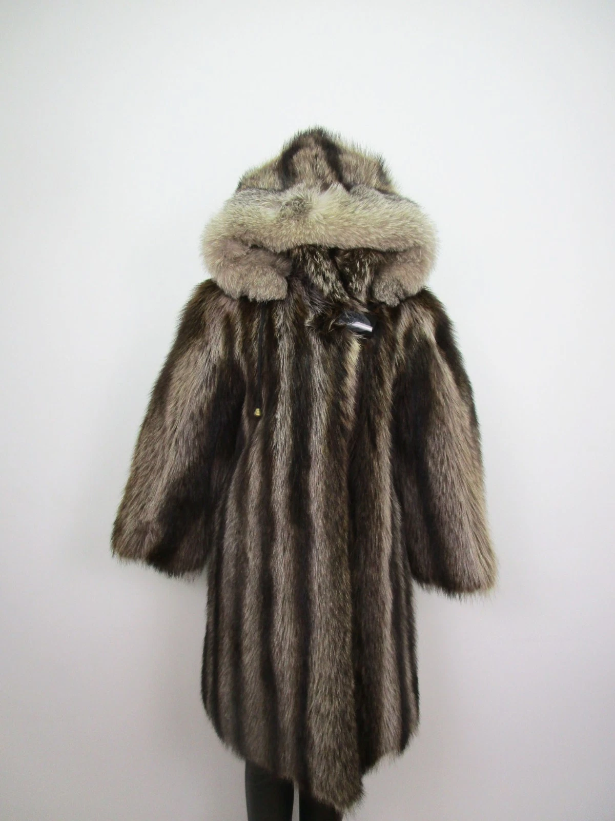 SUPERB Raccoon Fox Fur Coat Jacket Hood Women's 6 - Image 3