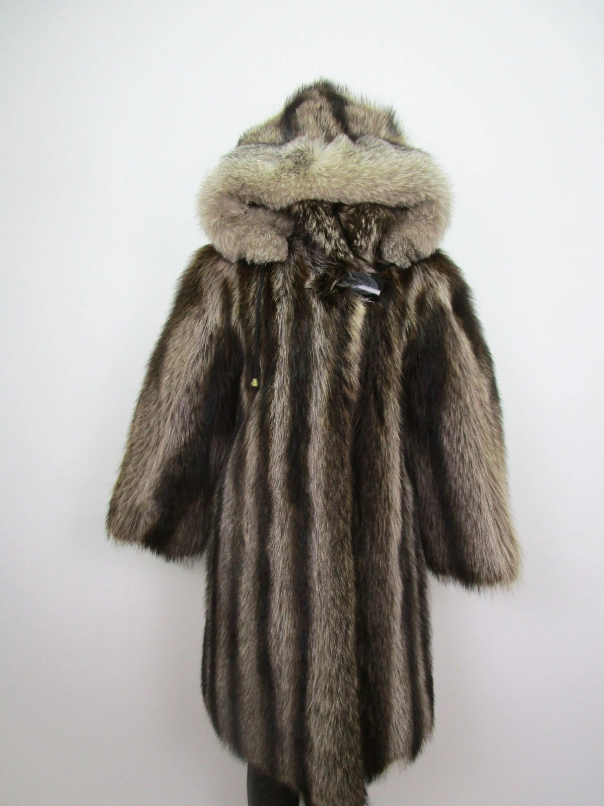 SUPERB Raccoon Fox Fur Coat Jacket Hood Women's 6 - Image 2