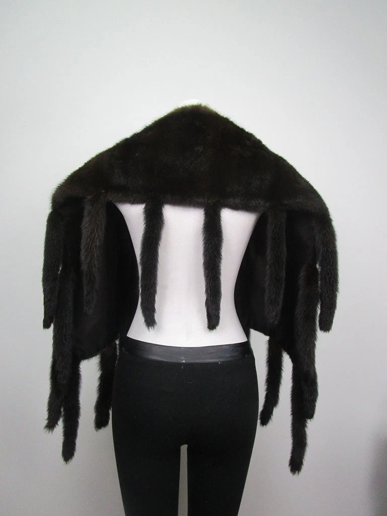 Women's Natural Black Mink Fur Stole Wrap Cape Wedding Mink Tails MINT+ - Image 2