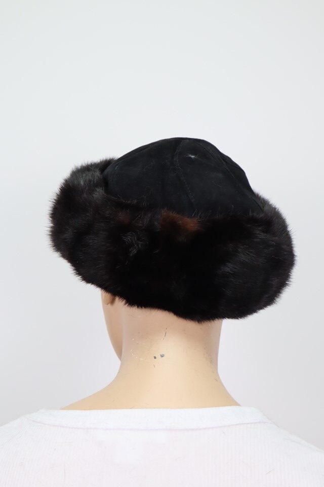 Women's Sz 22" Mink Fur Hat with Suede SUPERB - Image 4