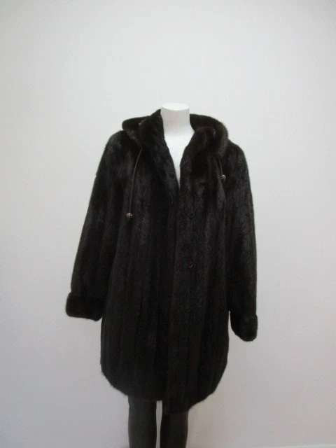 MAJESTIC MINK Fur Coat Jacket Hood Mint Women's M - Image 4