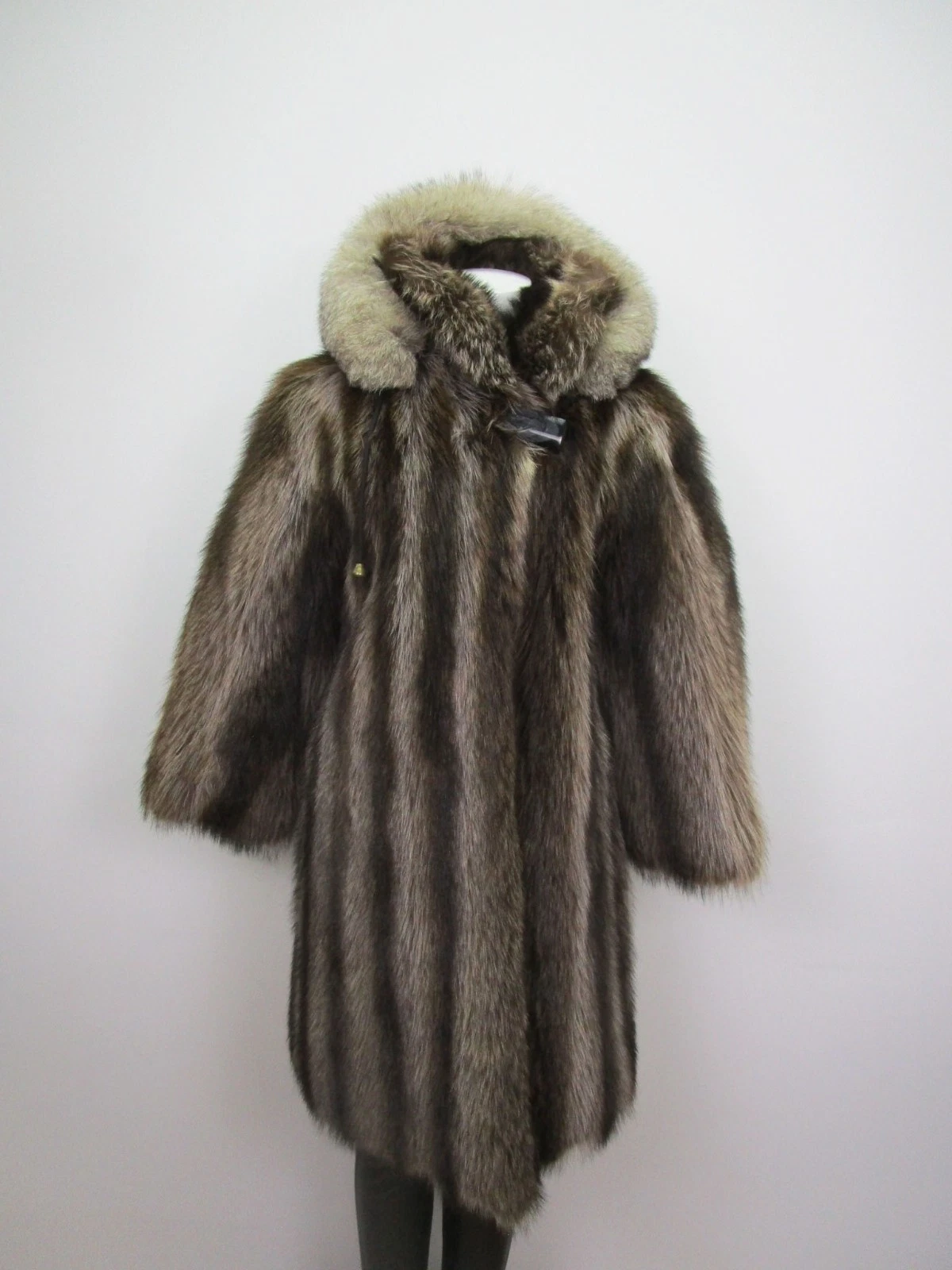 SUPERB Raccoon Fox Fur Coat Jacket Hood Women's 6 - Image 4