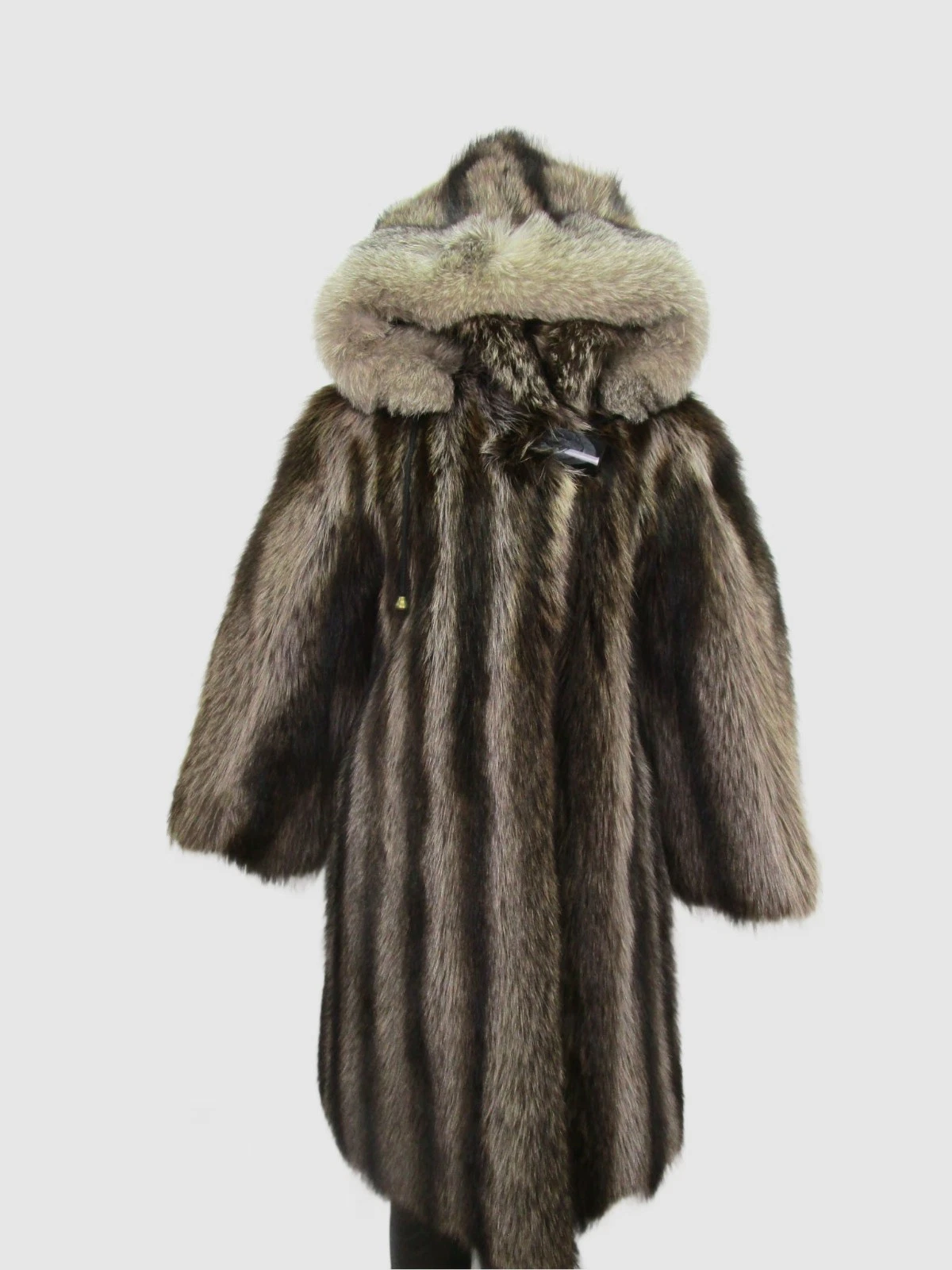 SUPERB Raccoon Fox Fur Coat Jacket Hood Women's 6
