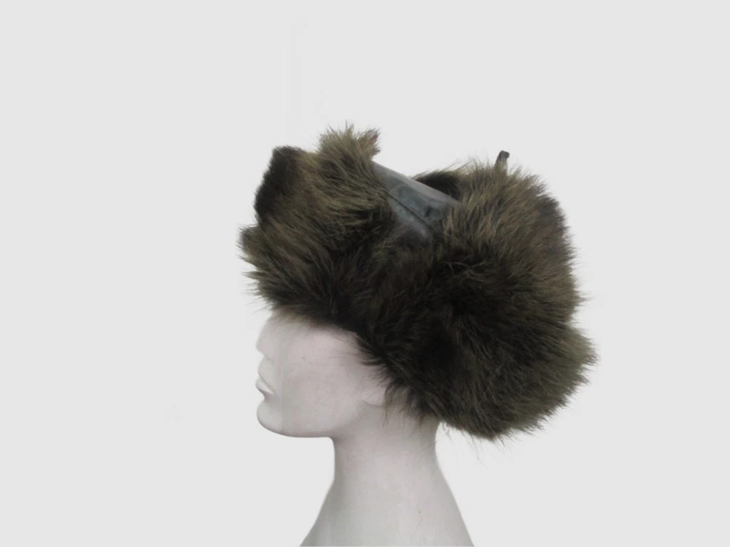 Men's L Black Leather Raccoon Fur Trapper Hat MINT