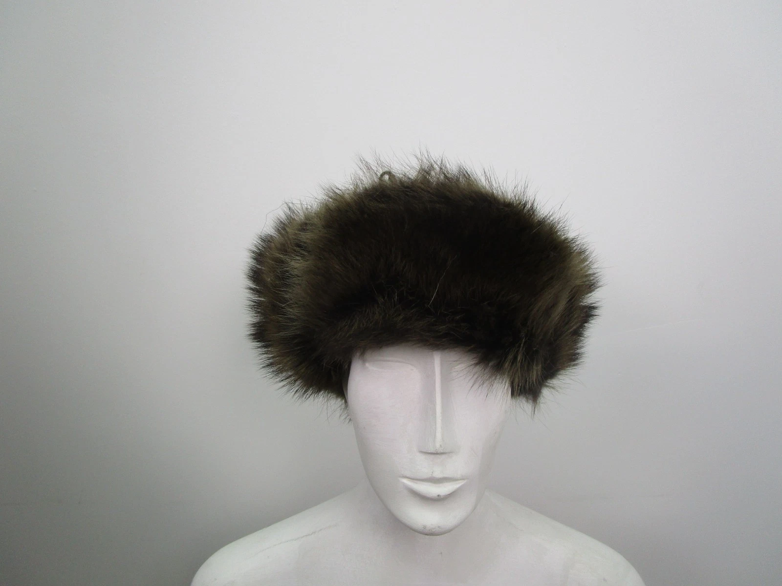 Men's L Black Leather Raccoon Fur Trapper Hat MINT - Image 2