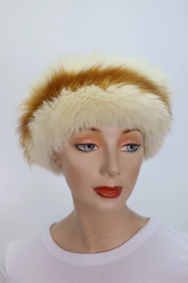 Women's Shadow and Red Fox Fur Headband / Hat MINT