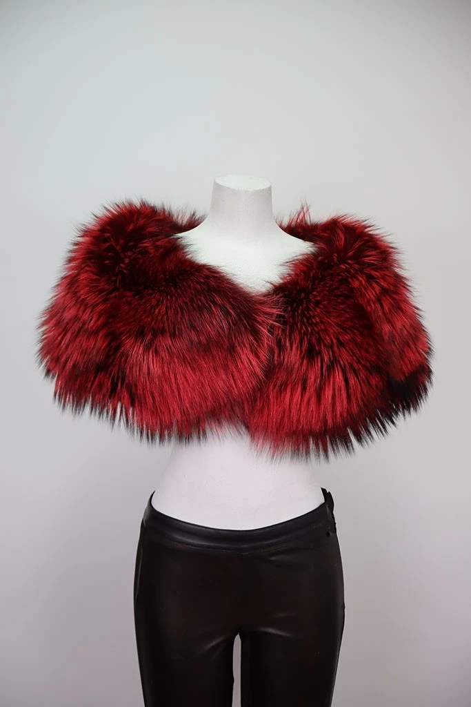 Women's Brand New Red Silver Fox Fur Collar Stole Wrap Cape Wedding - Image 2