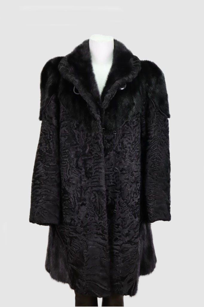 Black Swakara Mink Fur Coat Jacket MINT+ Women's 10