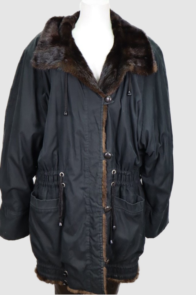 MINT Raincoat Parka Jacket Mink Fur Lining Women's XL - Image 5