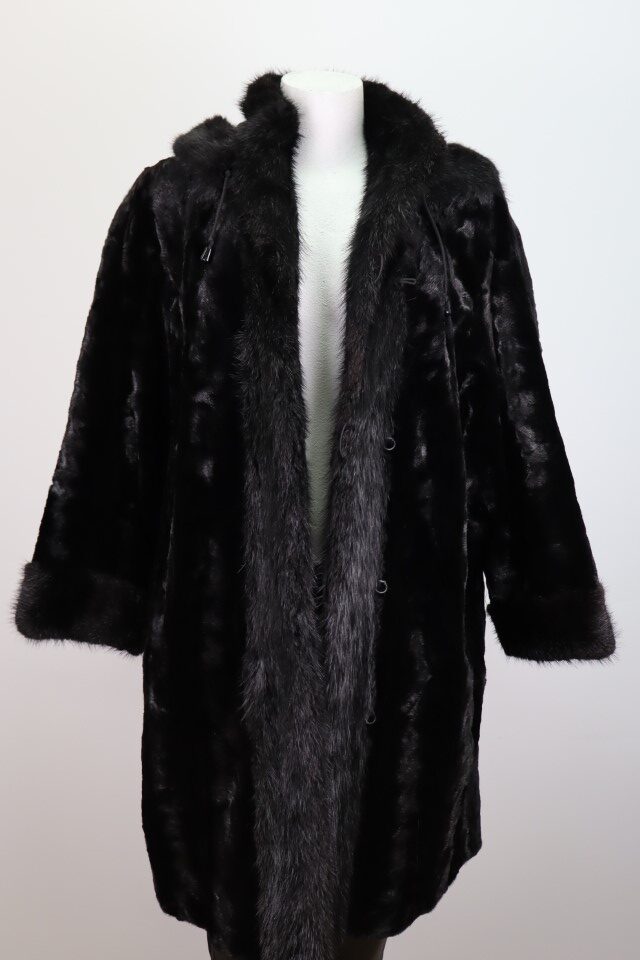 Reversible Raincoat Sheared Mink Fur Lining Hood Sz 14 Women's Superb - Image 3