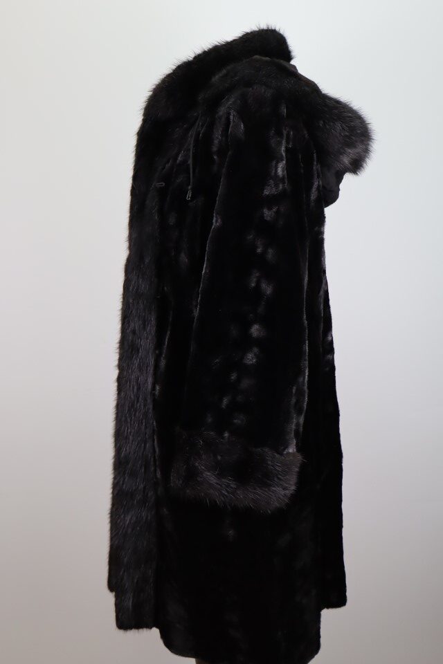 Reversible Raincoat Sheared Mink Fur Lining Hood Sz 14 Women's Superb - Image 9