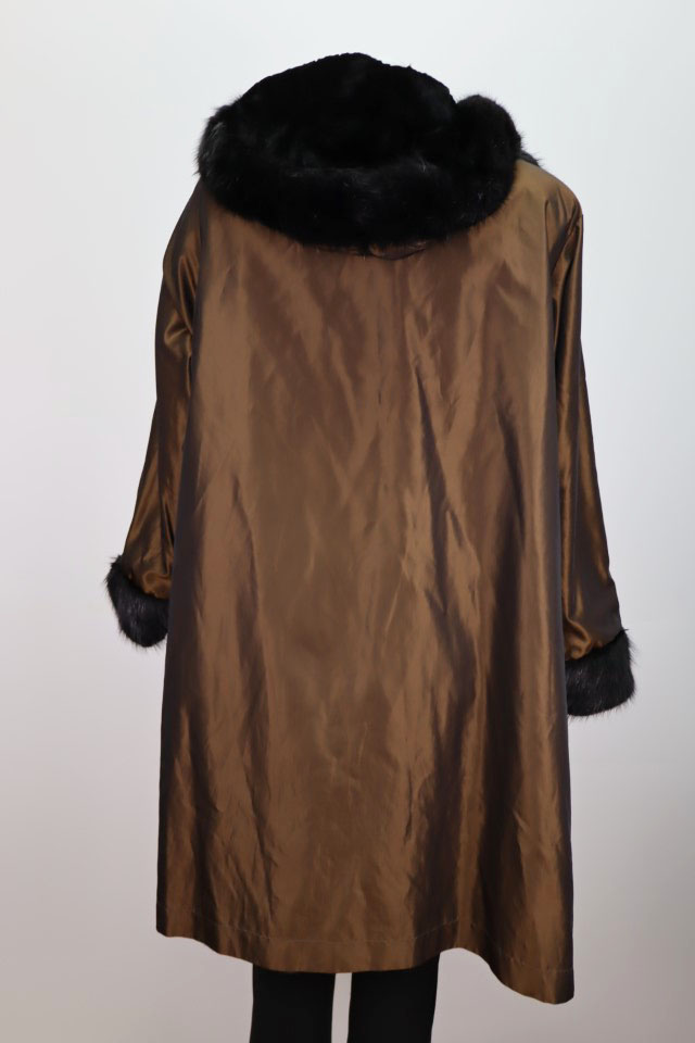 Reversible Raincoat Sheared Mink Fur Lining Hood Sz 14 Women's Superb - Image 6