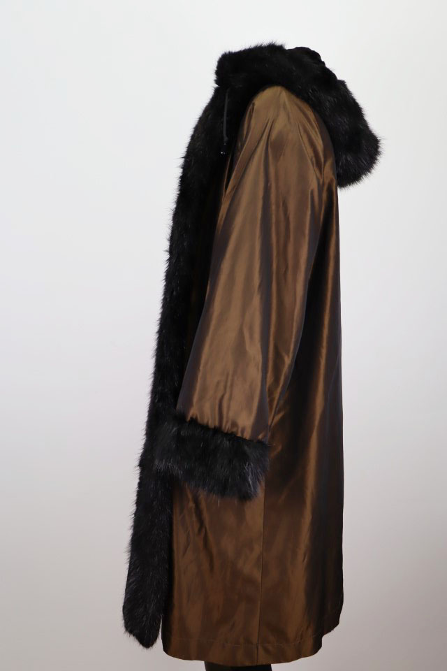 Reversible Raincoat Sheared Mink Fur Lining Hood Sz 14 Women's Superb - Image 4