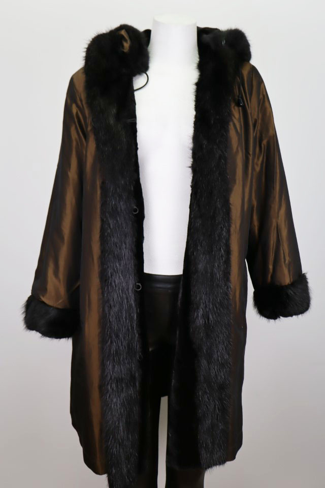 Reversible Raincoat Sheared Mink Fur Lining Hood Sz 14 Women's Superb - Image 8