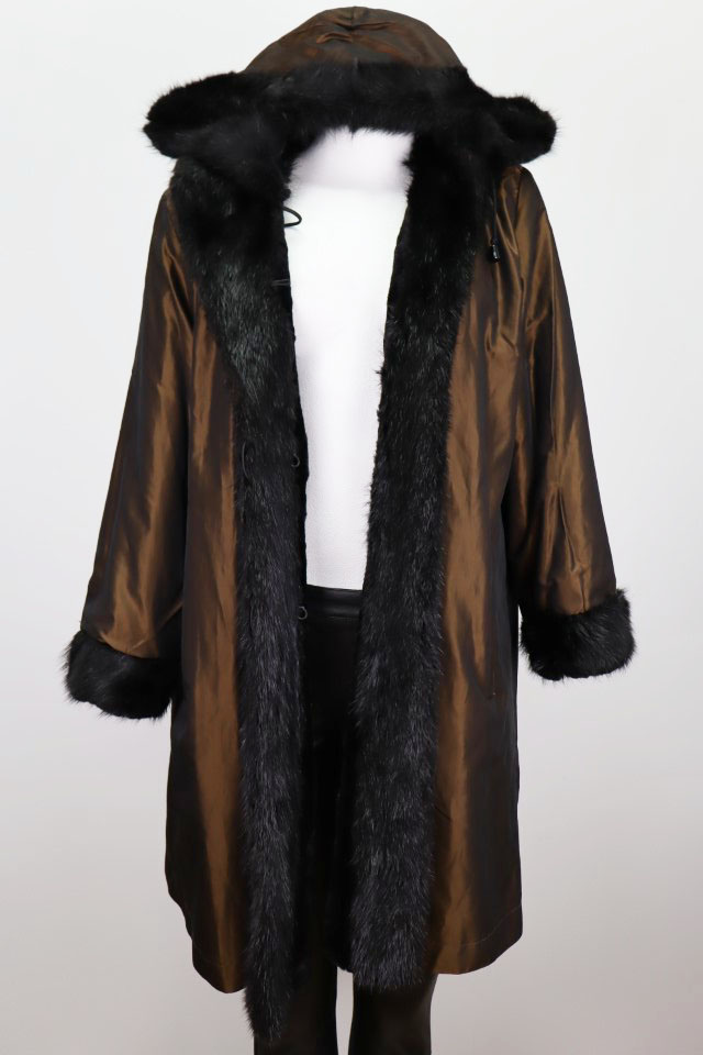 Reversible Raincoat Sheared Mink Fur Lining Hood Sz 14 Women's Superb - Image 2