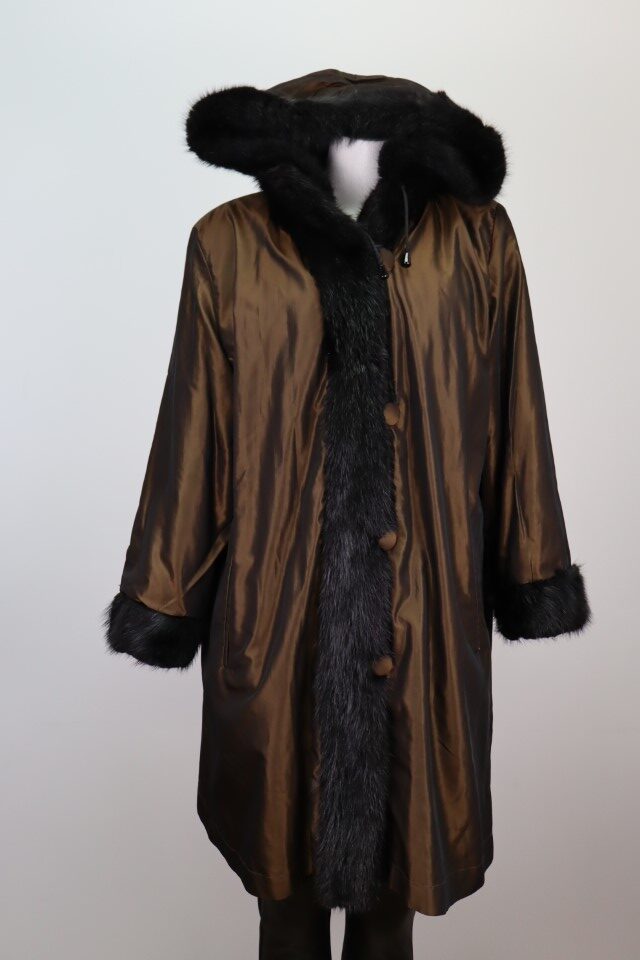 Reversible Raincoat Sheared Mink Fur Lining Hood Sz 14 Women's Superb - Image 7