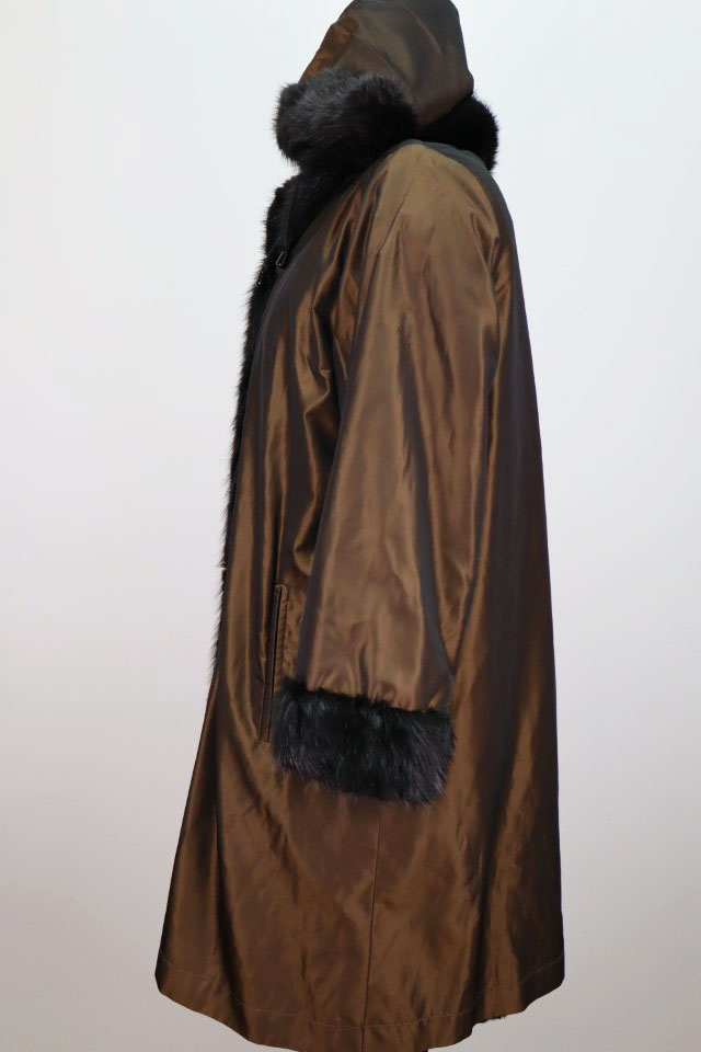 Reversible Raincoat Sheared Mink Fur Lining Hood Sz 14 Women's Superb - Image 5