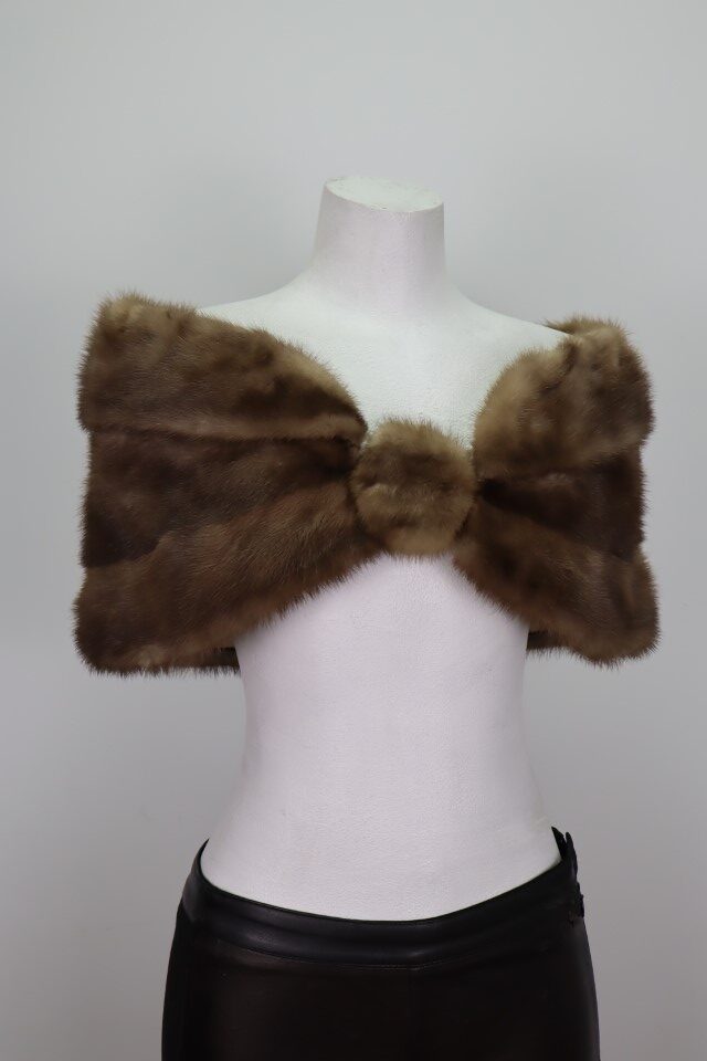 Iris Blue Mink Fur Stole Wrap Cape Wedding MINT Grey