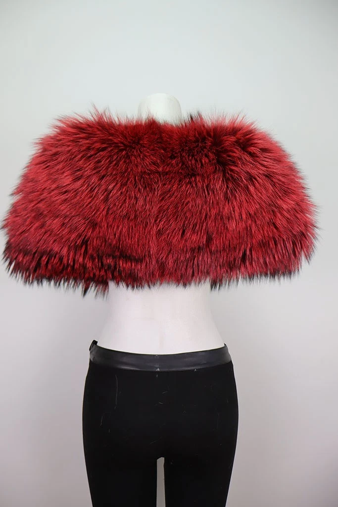 Women's Brand New Red Silver Fox Fur Collar Stole Wrap Cape Wedding - Image 4