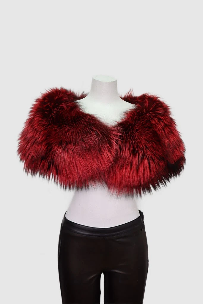 Women's Brand New Red Silver Fox Fur Collar Stole Wrap Cape Wedding