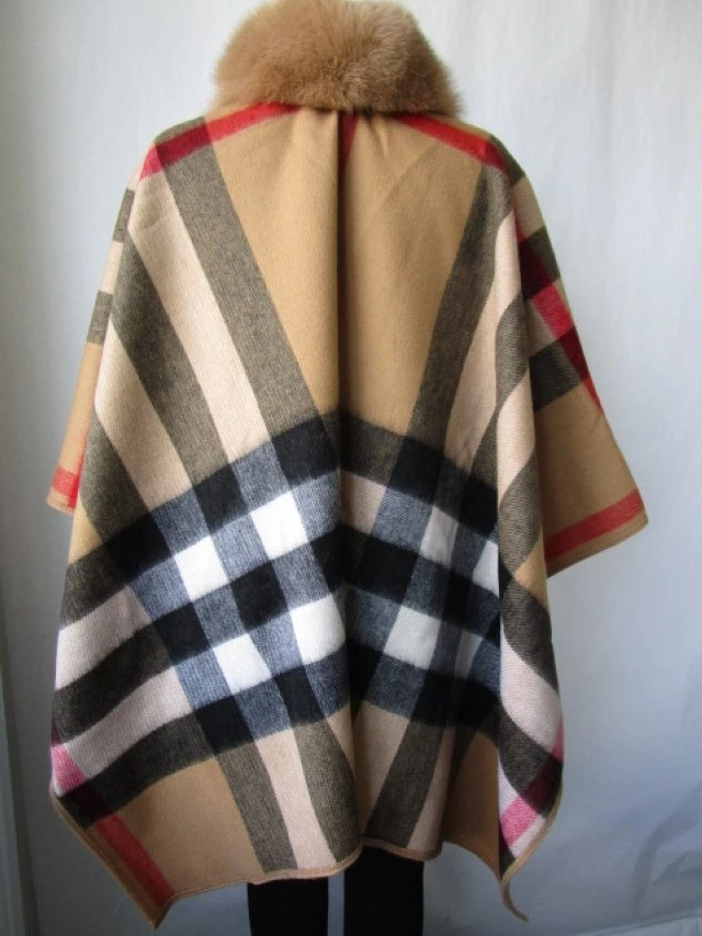 Women's New Cashmere Wool Wrap Cape Shawl Detachable Fox Fur - Image 5
