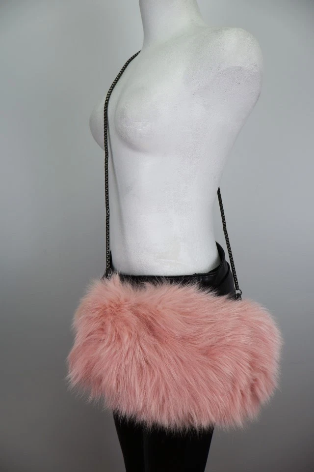 Women's NEW Pink Fox Fur Purse Handmuff Crossbody