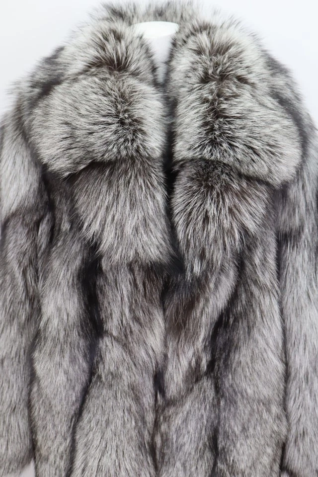 Women's Sz L XL Brand New Real Silver Fox Fur Jacket Coat - Image 3