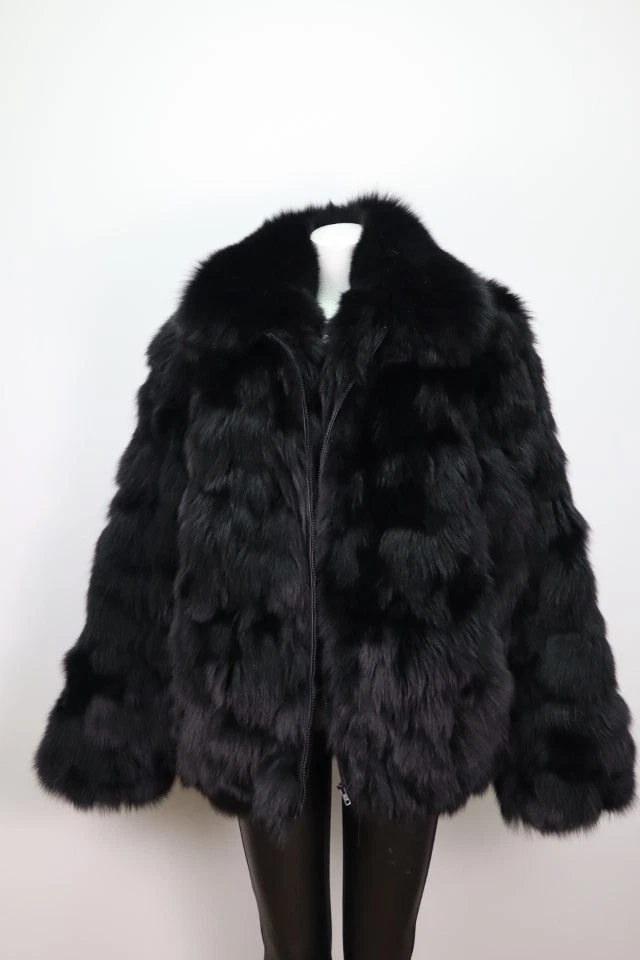 Men's Size XL NEW Black Fox Fur Coat Jacket Men 44/46 - Image 3