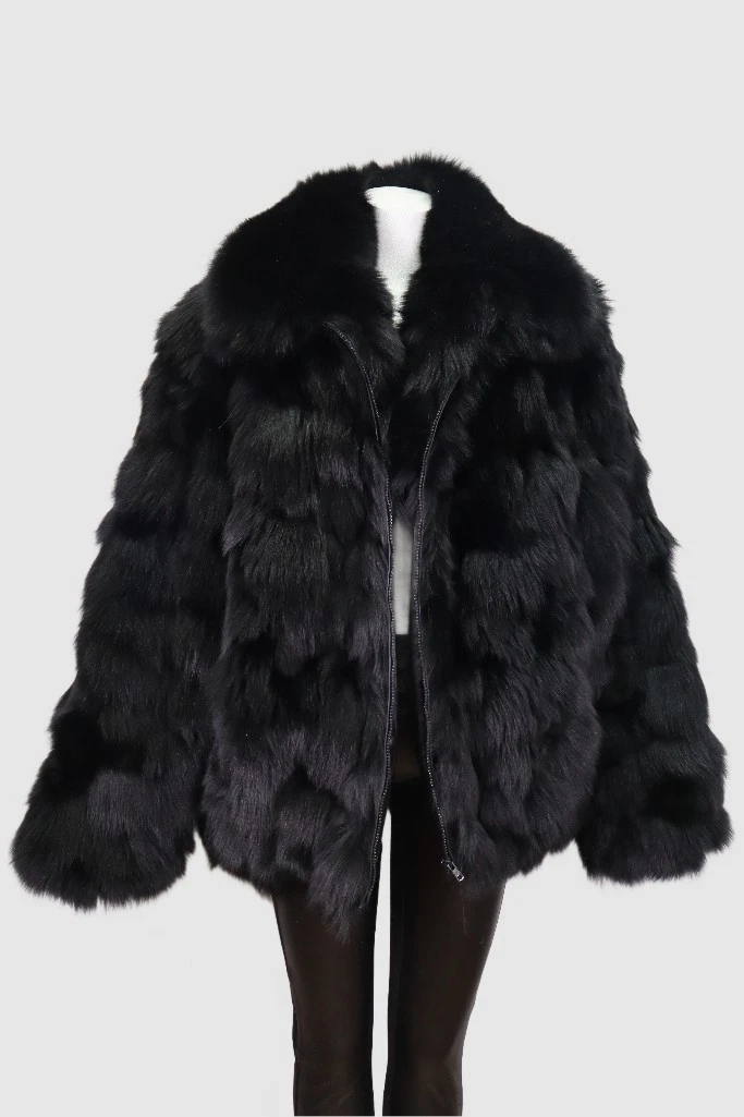 Men's Size XL NEW Black Fox Fur Coat Jacket Men 44/46 - Image 2