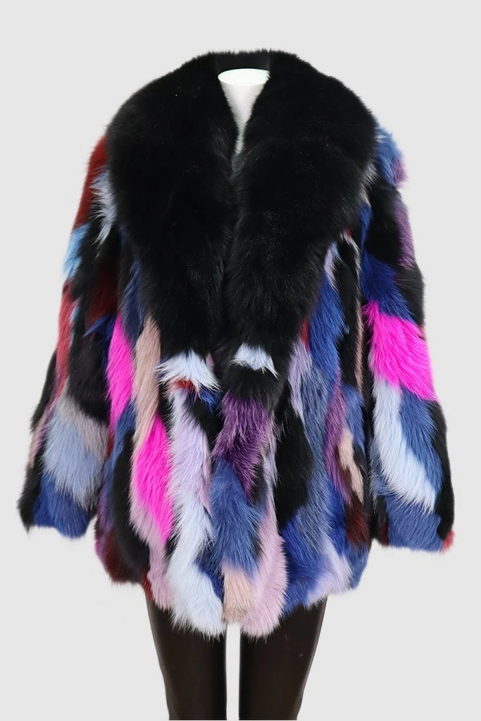 Women's Sz 10 Brand New Multi Color Fox Fur Jacket Coat
