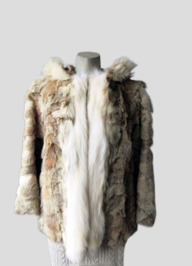 Women's Sz 4 Coyote Fur Coat Jacket Fox Hood Mint+