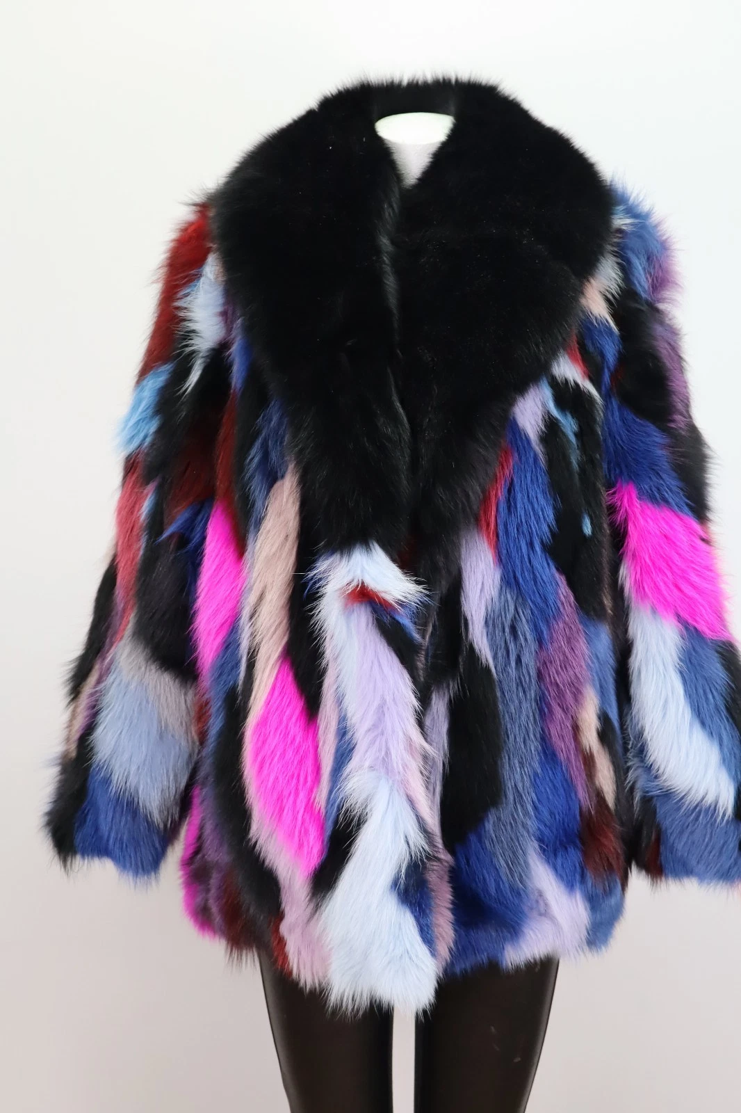 Women's Sz 10 Brand New Multi Color Fox Fur Jacket Coat - Image 3