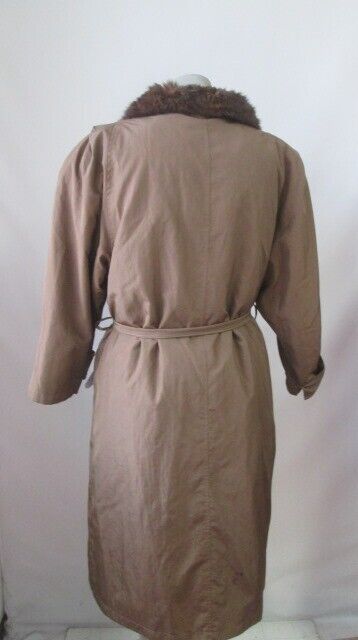 Women's Sz 10 MINT Brown Raincoat Detachable Opossum Fur Vest Lining - Image 3