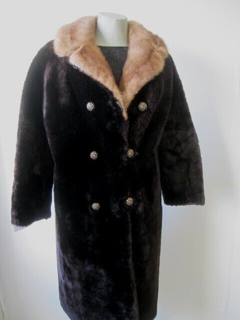 Women's Sz 8 Bon Mouton Lamb Fur Coat Mink Fur Collar - Image 5