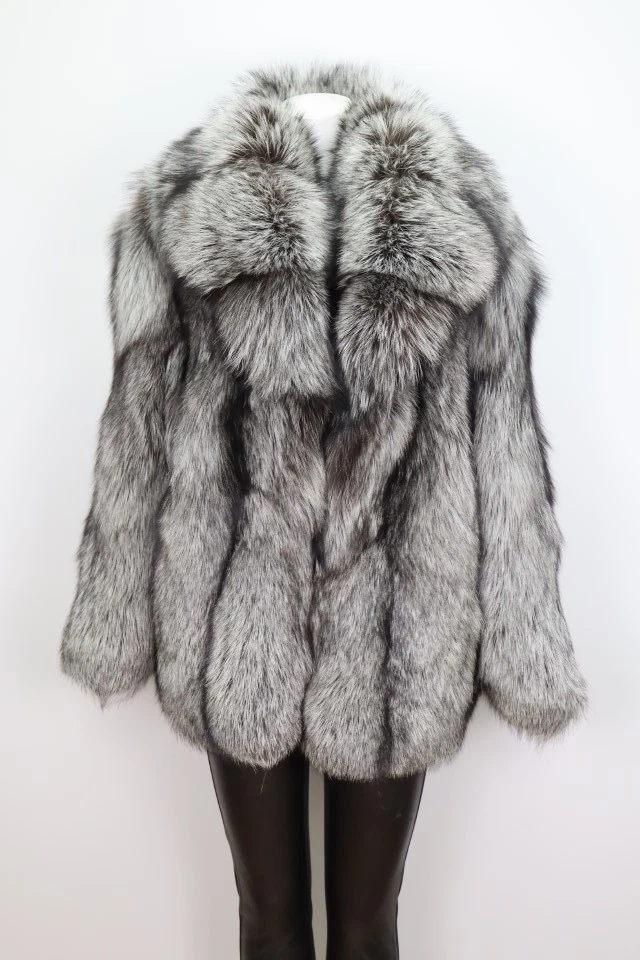 Women's Sz L XL Brand New Real Silver Fox Fur Jacket Coat - Image 4
