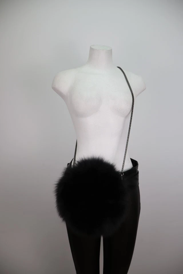 Women's NEW Black Fox Fur Purse Bag Crossbody