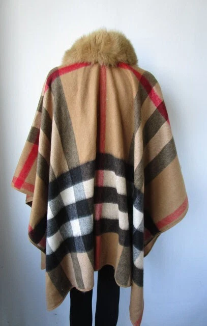 Women's New Cashmere Wool Wrap Cape Shawl Detachable Fox Fur - Image 3