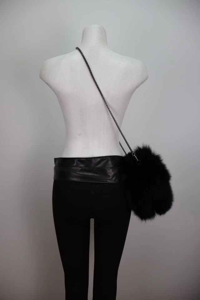 Women's NEW Black Fox Fur Purse Bag Crossbody - Image 2