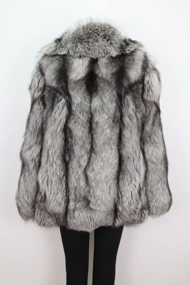 Women's Sz L XL Brand New Real Silver Fox Fur Jacket Coat - Image 5