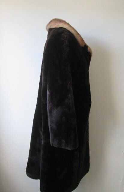 Women's Sz 8 Bon Mouton Lamb Fur Coat Mink Fur Collar - Image 3