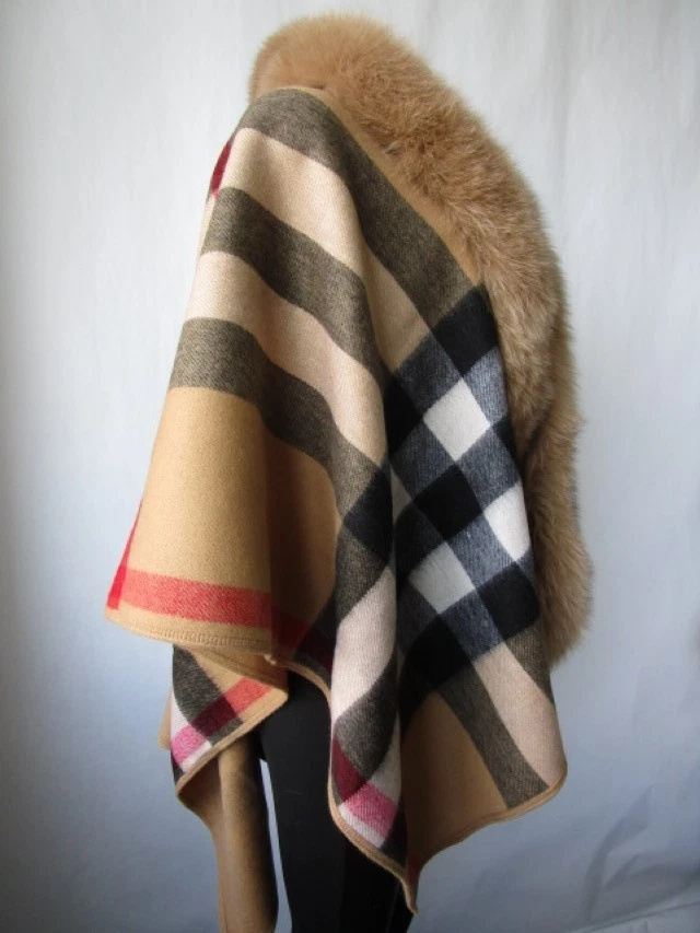 Women's New Cashmere Wool Wrap Cape Shawl Detachable Fox Fur - Image 4