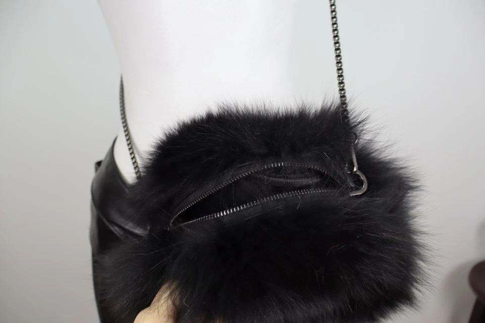 Women's NEW Black Fox Fur Purse Bag Crossbody - Image 3