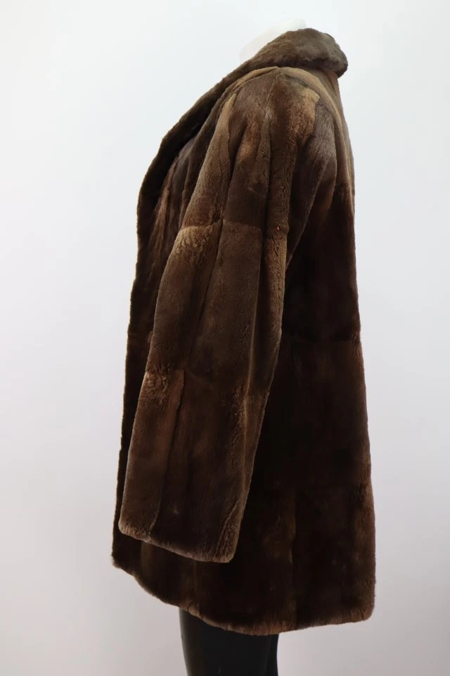 Women's Sz 8 Brown Sheared Muskrat Fur Coat Jacket MINT Woman - Image 3