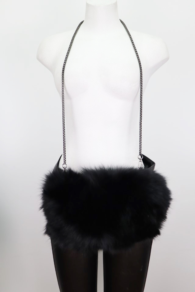 Women's New Black Fox Fur Bag Purse Crossbody Hand Muff | MF260305_4 - Image 3