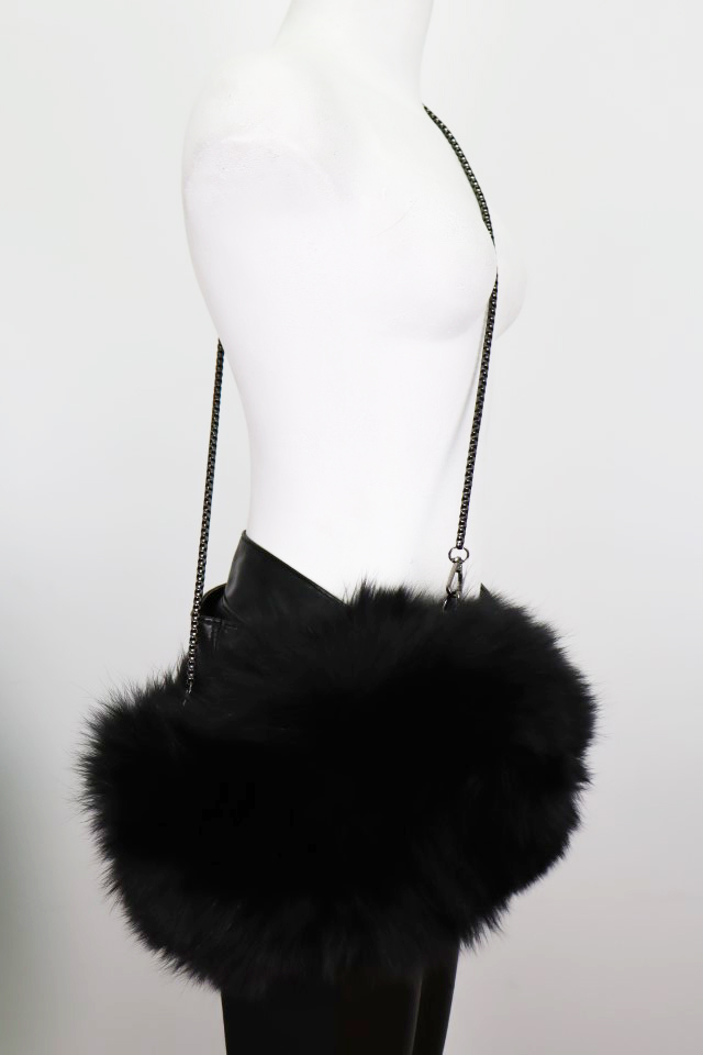 Women's New Black Fox Fur Bag Purse Crossbody Hand Muff | MF260305_4 - Image 2