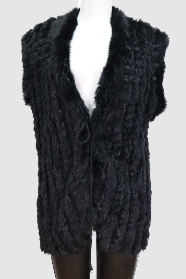 Women's Sz 10 M Black Knitted Rabbit Fur Vest Woman