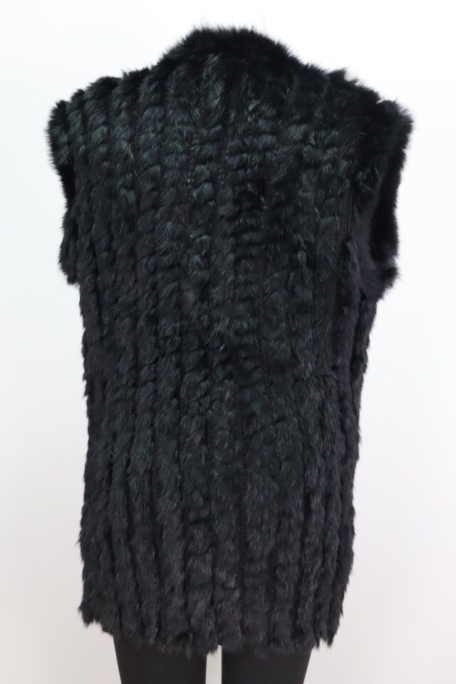 Women's Sz 10 M Black Knitted Rabbit Fur Vest Woman - Image 2