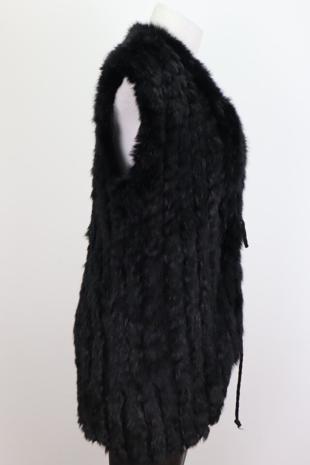 Women's Sz 10 M Black Knitted Rabbit Fur Vest Woman - Image 3
