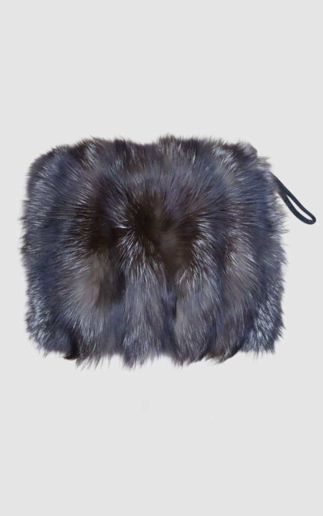 Women's Silver Fox Fur Bag Purse Hand Muff Wristlet MINT
