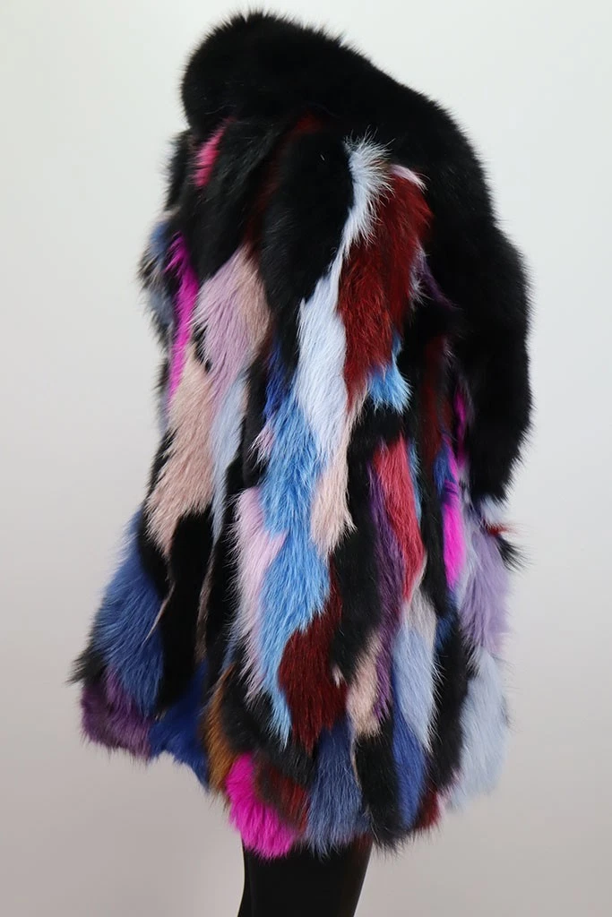Women's Sz 10 Brand New Multi Color Fox Fur Jacket Coat - Image 2